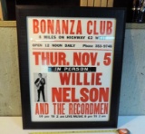 Willie nelson Bonanza Club concert poster.