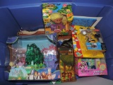 Large box of assorted toys.