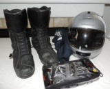 Motorcycle gear lot.