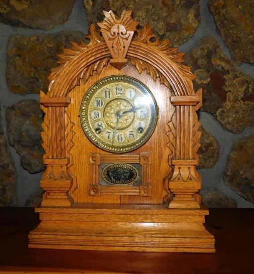 Antique oak mantle clock