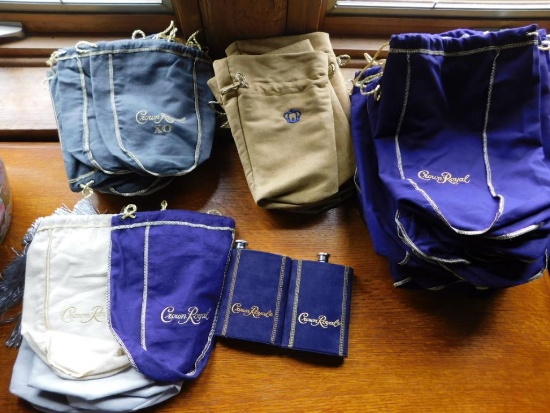 Crown Royal bags and flasks