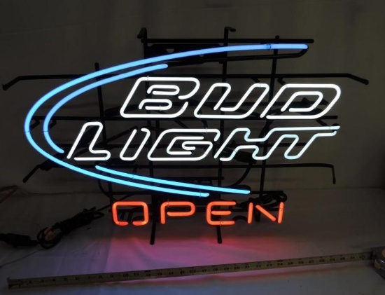 Bud Light open neon sign.