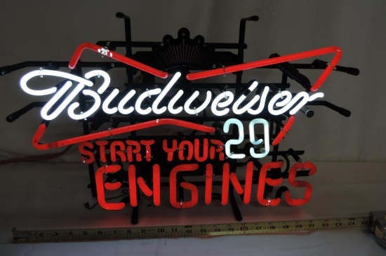 Bud Light start your engines neon sign.