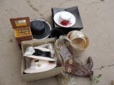 Women's hats, jewelry box and Acme boots.