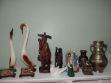 Wood carvings and collectibles lot.