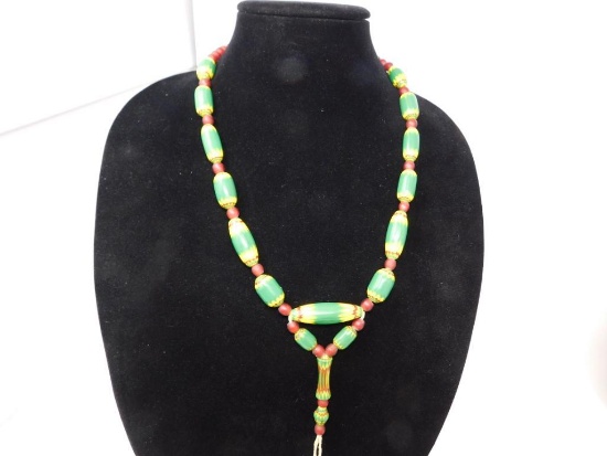 Unique green Rick Rice 6 layer glass bead necklace