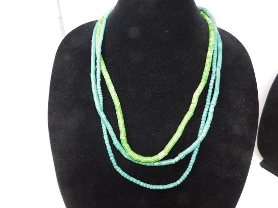 Three Green Rick Rice glass bead necklaces
