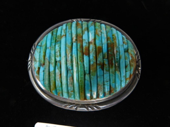 Turquoise and silver artist signed belt buckle