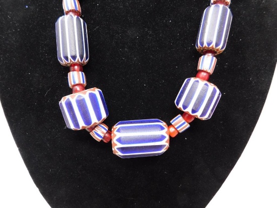 Incredible Pre 1900 Chevron pattern trade beads necklace