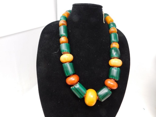 Rare mystery green chevron trade bead necklace