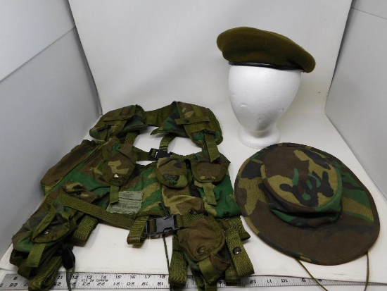 Military web gear and beret
