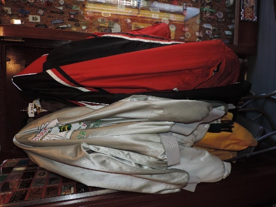 Coat rack with casino jackets.