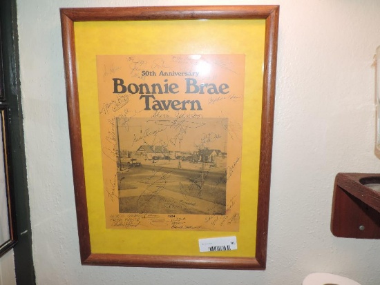 Vintage Bonnie Brae tavern signed 50th anniversary flyer.