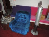 Tower fan, vintage blue chair and more.