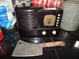 Crosley CR-1 radio and Wright's smoke meat cleaver.