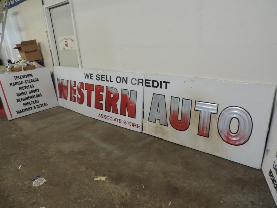 Vintage 4 piece embossed metal Western Auto sign.
