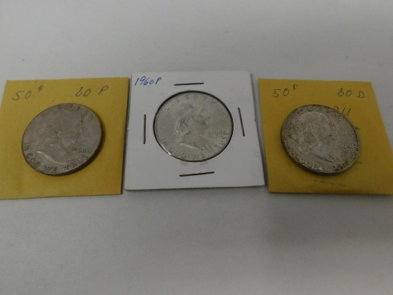 1960 US Franklin half dollar coins