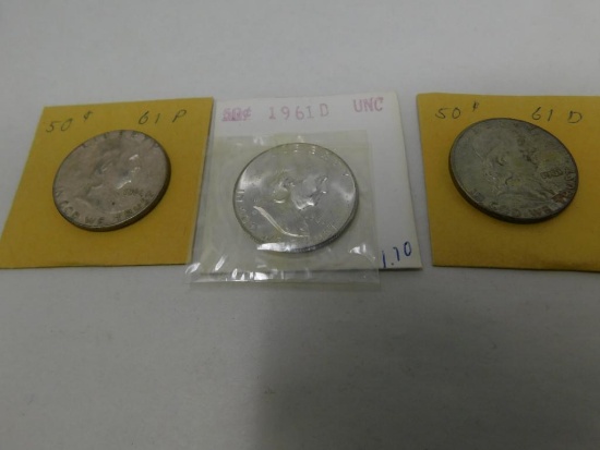 1961 US Franklin half dollar coins