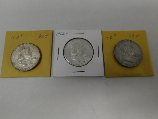 1962 US Franklin half dollar coins