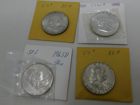 1963 US Franklin half dollar coins