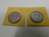 1950 US Franklin half dollar coins