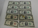 US Two dollar bills including red ink bills