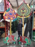 Indian Palace Fans w/Elephant Stands pair