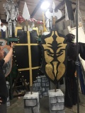 Medieval Pike and Shield Display with stand pair (black and gold)