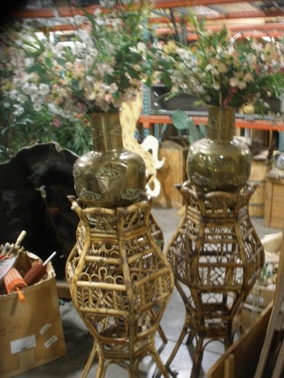 Bamboo Stand/Brass Urn pair