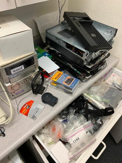 Contents of Corner Shelf and Drawer, Stero, Laptop Parts, Misc, More