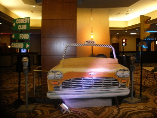 Custom Checker Cab stand behind photo-op car cutout