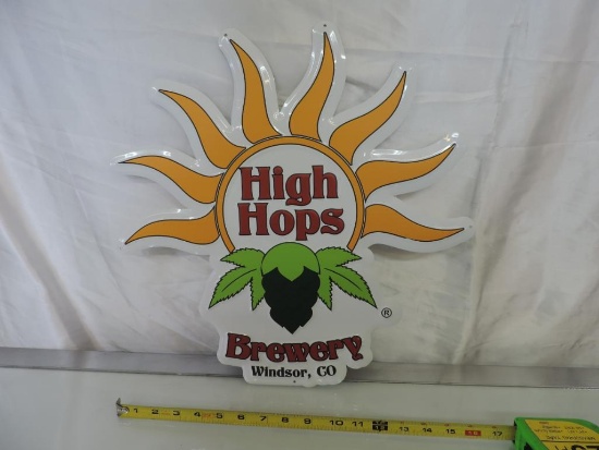 High Hops Brewery embossed metal sign.