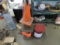 Flammables rag bin and safety cones