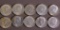 Ten Kennedy 1964 half dollar coins