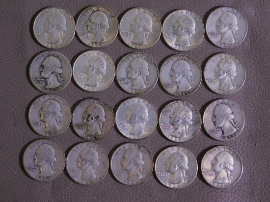 Twenty Pre 1965 Washington quarters