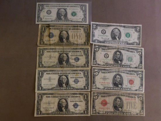 US bills star notes and silver certificates