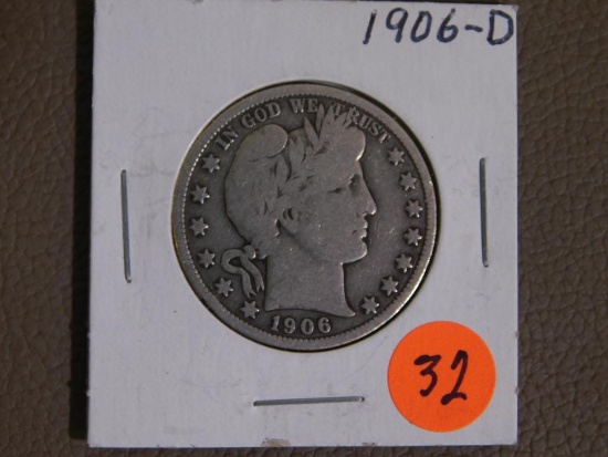 1906-D Barber half dollar coin