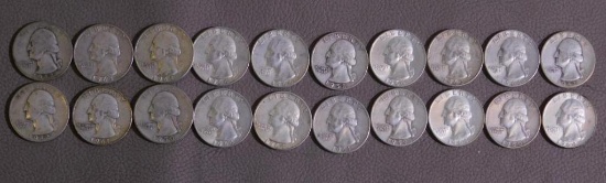 Twenty Pre 1965 Washington quarters