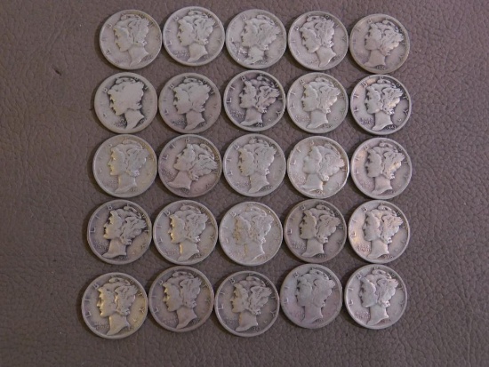 25 Mercury dime coins