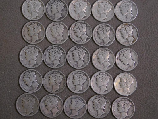 25 Mercury dime coins