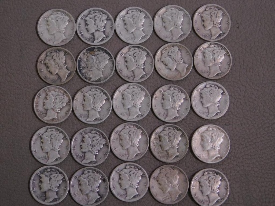 25 Mercury dime coins