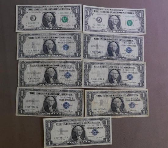 One dollar bills and silver certificates