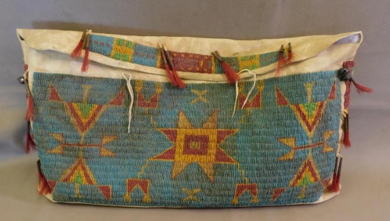 Hand beaded parfleche bag