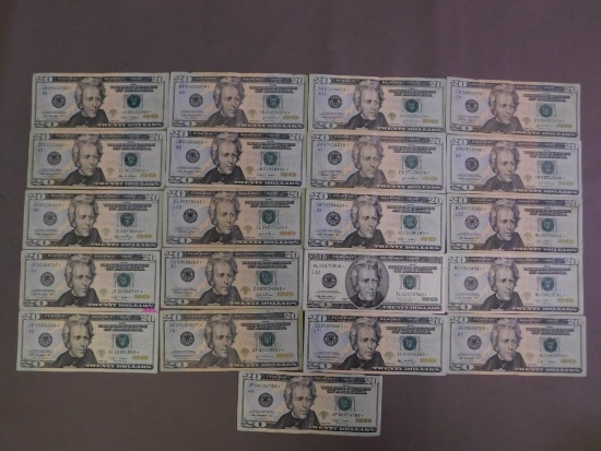Twenty One $20 US Star notes