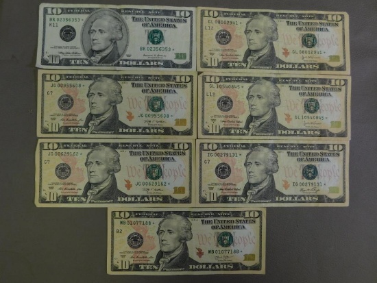 Seven $10 bill US star notes