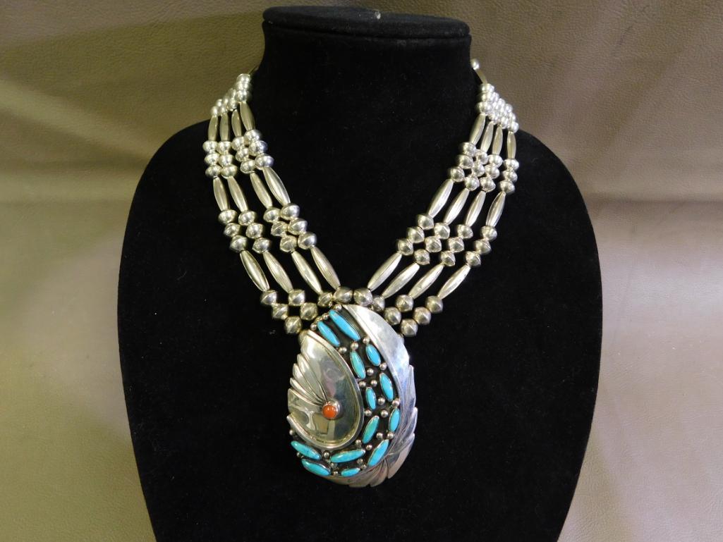 Incredible Vintage Native American Navajo Sterling Silver Bead Coin Necklace Incredible Vintage Native American Navajo Sterling Silver Bead Coin Necklace