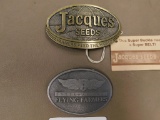 Flying Farmers and Jaques Seeds belt buckles