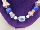 Floral chevron glass trade bead necklace
