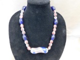 Cobalt blue Rick Rice glass bead necklace