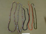Five Rick Rice Art glass trade bead necklaces